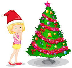 Fototapeta na wymiar Girl and christmas tree