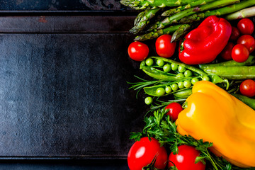 Food background with fresh organic vegetables. top view