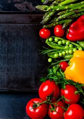 Food background with fresh organic vegetables. top view