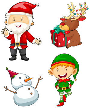 Christmas characters set on white background