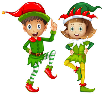 Male and female elves on white background