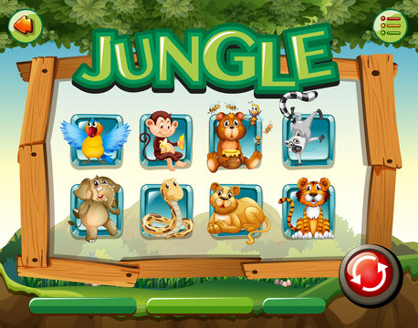 Game template with wild animals in jungle