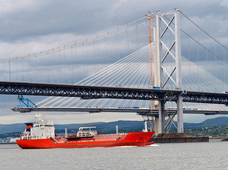 Firth of Forth road bridge, Scotland, with new replacement under construction