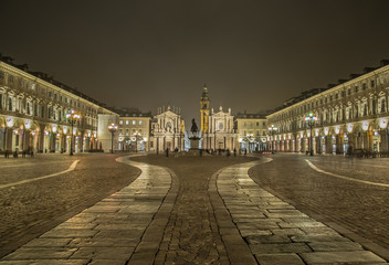 Piazza San Carlo in Turin (Torino), baroque architecture - at night