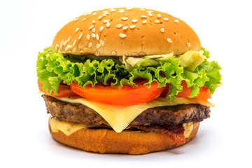Perfect hamburger classic burger american cheeseburger with cheese, bacon, tomato and lettuce...