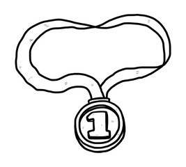first medal / cartoon vector and illustration, black and white, hand drawn, sketch style, isolated on white background.
