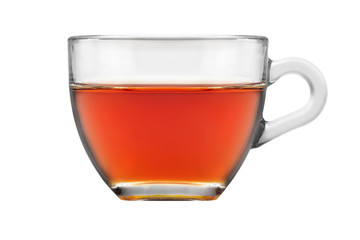 cup of tea from a glass on isolated white background