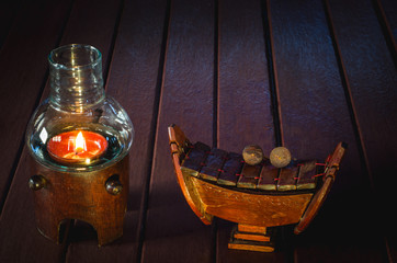 Glass lamps  bamboo with xylophone model on Wood surface