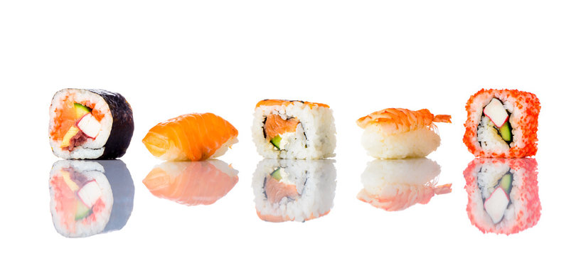 Sushi Rolls Isolated on White Background