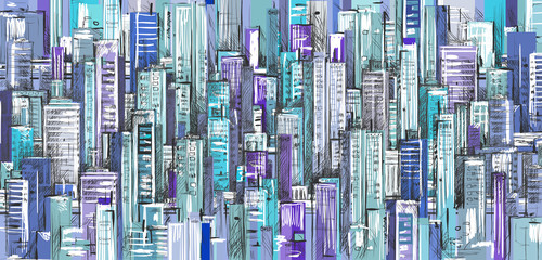 Background of cityscape,  hand drawn illustration