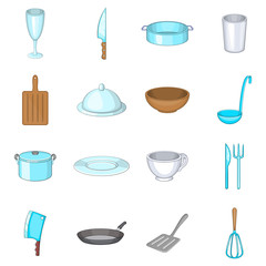 Basic dishes icons set. Cartoon illustration of 16 basic dishes vector icons for web