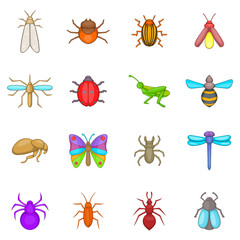 Insects icons set. Cartoon illustration of 16 insects vector icons for web