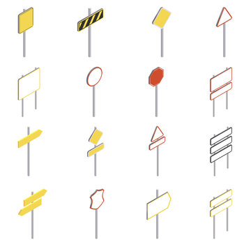 Road Signs Icons Set. Isometric Illustration Of 16 Road Signs Vector Icons For Web