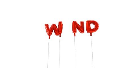 WIND - word made from red foil balloons - 3D rendered.  Can be used for an online banner ad or a print postcard.