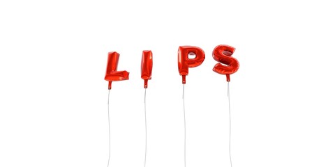 LIPS - word made from red foil balloons - 3D rendered.  Can be used for an online banner ad or a print postcard.