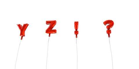 Y Z ! ? - word made from red foil balloons - 3D rendered.  Can be used for an online banner ad or a print postcard.