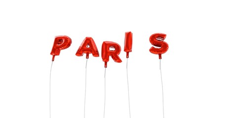 PARIS - word made from red foil balloons - 3D rendered.  Can be used for an online banner ad or a print postcard.