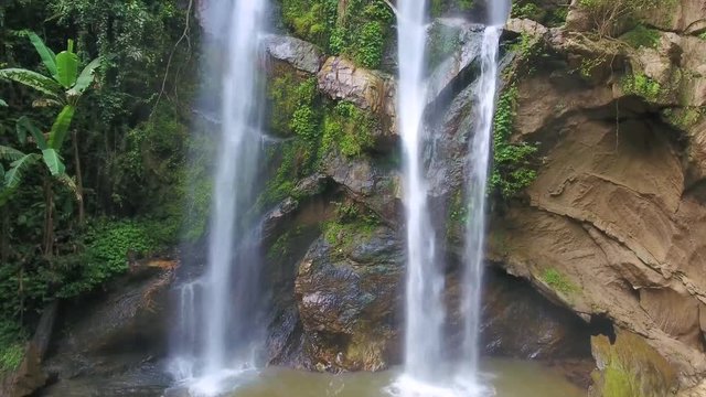 Aerial View of Rugged Ridges & Meltwater Waterfalls, Mork fah waterfall
