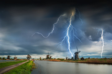 Landscape with Windmills and Lightnings