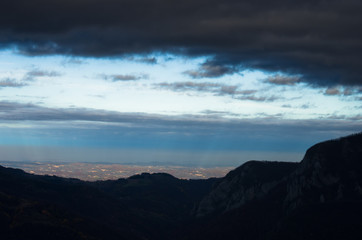 Fototapeta na wymiar Dark clouds over Bobija mountain at autumn, west Serbia