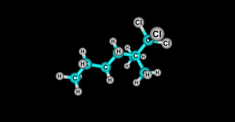 1,1,1-Trichloro-2,2-dimethylhexane molecular structure isolated on black