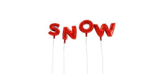 SNOW - word made from red foil balloons - 3D rendered.  Can be used for an online banner ad or a print postcard.