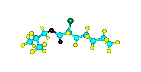2-Methylprop-1-yl R-2-Chloroheptanoate molecular structure isolated on white