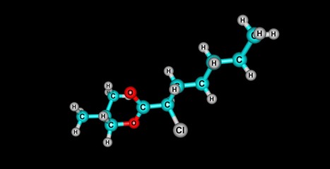 2-Methylprop-1-yl R-2-Chloroheptanoate molecular structure isolated on black