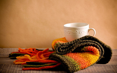 Scarf and cup of hot chocolate