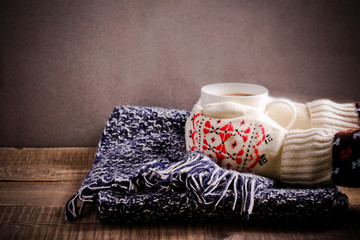 Scarf and cup of hot chocolate,