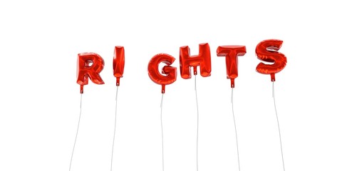 RIGHTS - word made from red foil balloons - 3D rendered.  Can be used for an online banner ad or a print postcard.