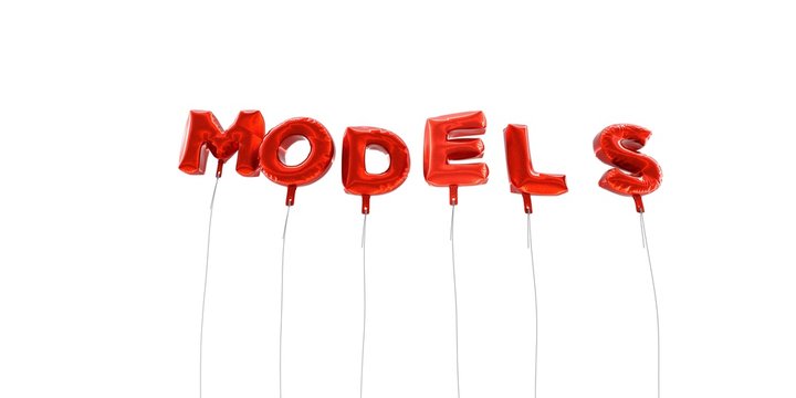 MODELS - word made from red foil balloons - 3D rendered.  Can be used for an online banner ad or a print postcard.