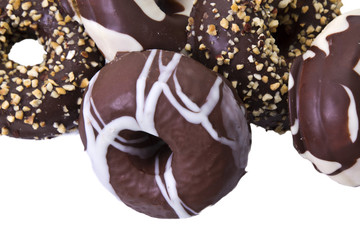 chocholate assortment of donuts and almonds