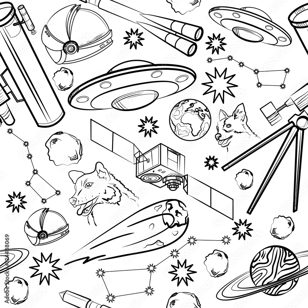 Wall mural pattern with space elements