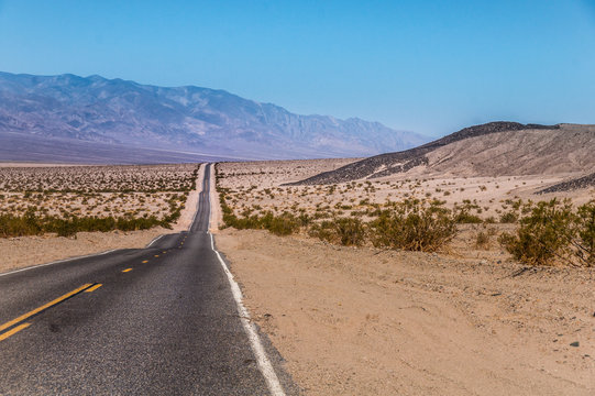 Endless US Highway to death valley national park, California - Picture made on a motorcycle road trip through western USA