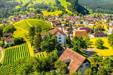 Landscape view on Balzers village in Liechtenstein - obrazy, fototapety, plakaty