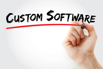 Hand writing Custom software with marker, concept background