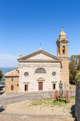 Fototapeta na wymiar Montalcino, Italy. The facade of the church of Santa Maria del Soccorso, XVII - XIX centuries.