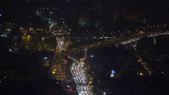 traffic jam in bangkok city at night
