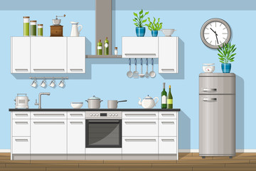 Illustration of interior equipment of a modern kitchen