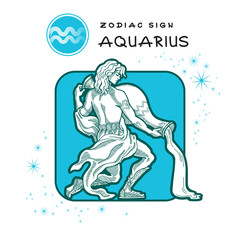 Aquarius - Zodiac Sign. Vector Icon of Zodiac Symbol. Traditional Illustration of Water Bearer in Graphic Style.
