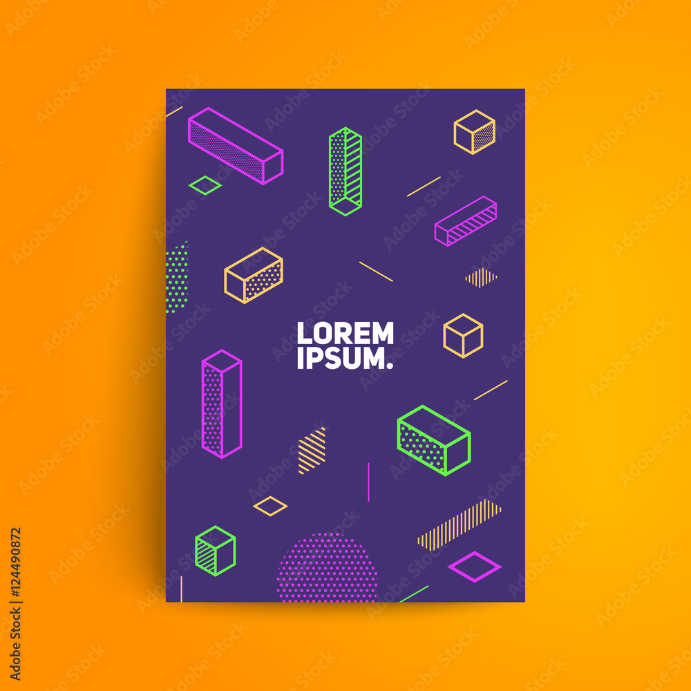 Poster minimalistic design. simple isometric shapes composition. eps10 vector template. applicable for cove