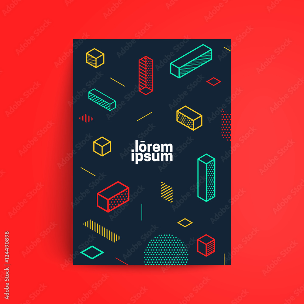 Poster minimalistic design. simple isometric shapes composition. eps10 vector template. applicable for cove
