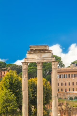 Fototapeta premium Ruins and columns of temple of Castor and Pollux in Roman Forum (Forum Romanum), Italy 