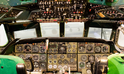 Center console and throttles in airplane