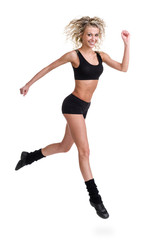 Fototapeta na wymiar Aerobics fitness woman jumping isolated in full body.