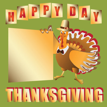THANKSGIVING. Festive turkey. Elegant Festive turkey on a green background. Design for greeting card, flyer, banner or poster.