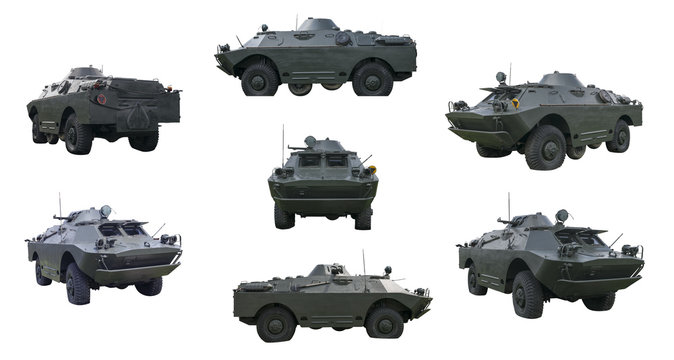Russian armored car BRDM 2 isolated on white