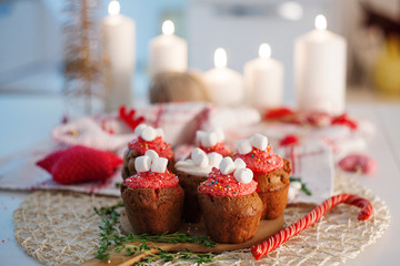 New Year celebration cupcakes, chocolate muffins on table