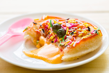 Fried ice-cream decoration on wood table